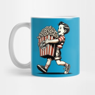 A retro kid carrying popcorn Mug